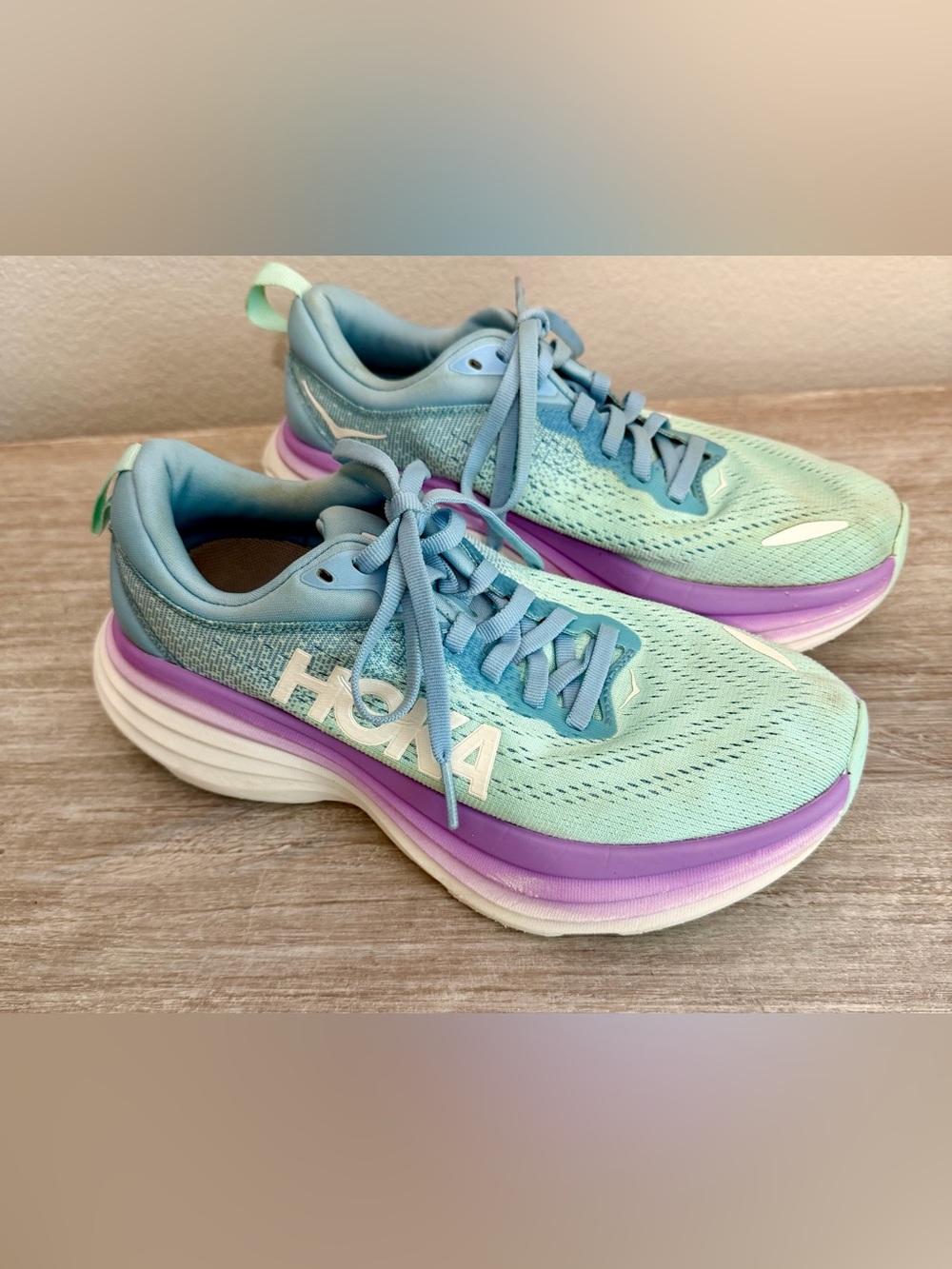 Hoka Kids Sneakers Mint Green with Purple and White Accents